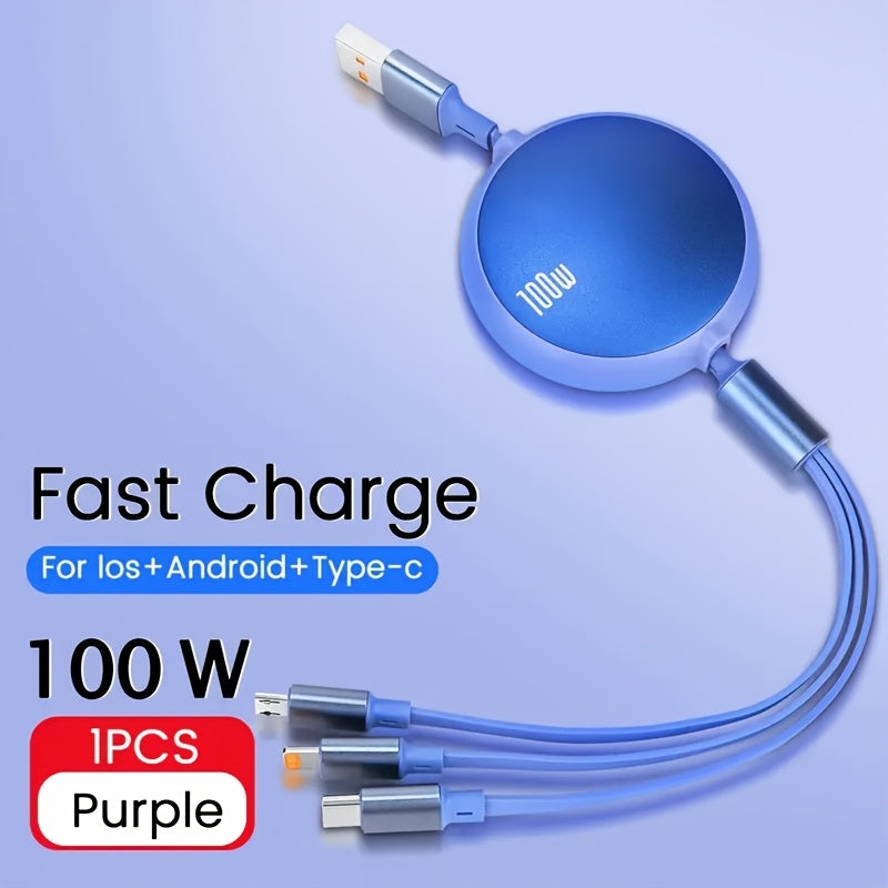 Retractable USB Charging Cable 100W Fast Charging 6A Data Sync 480Mbps
