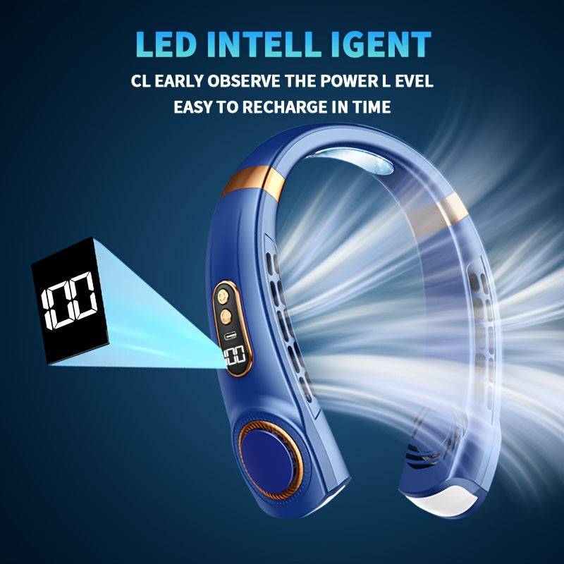 Bladeless neck fan USB rechargeable 5 speed digital display LED emergency lighting outdoor sports beach