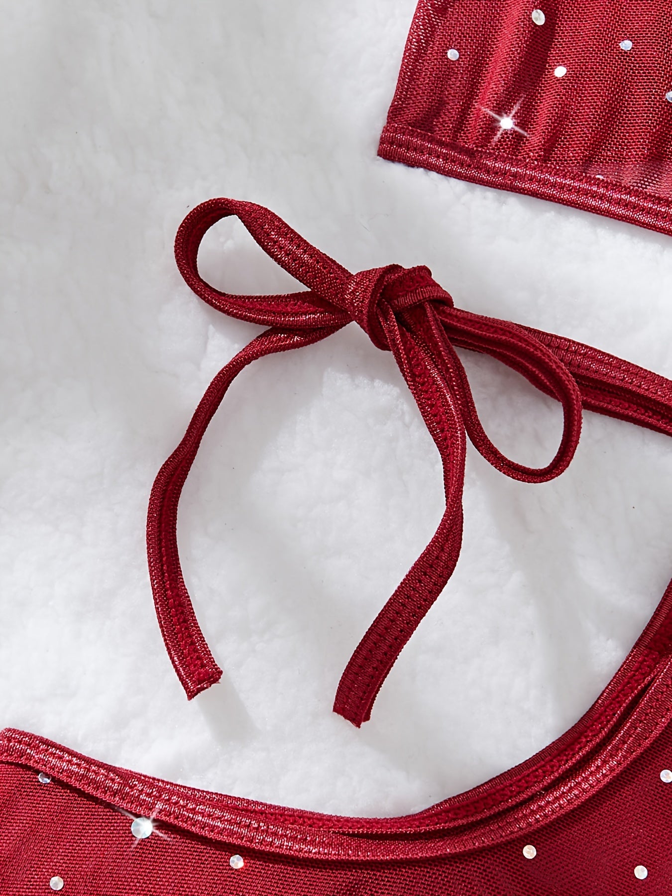 Red Lace Lingerie Set with Sparkling Details for Women