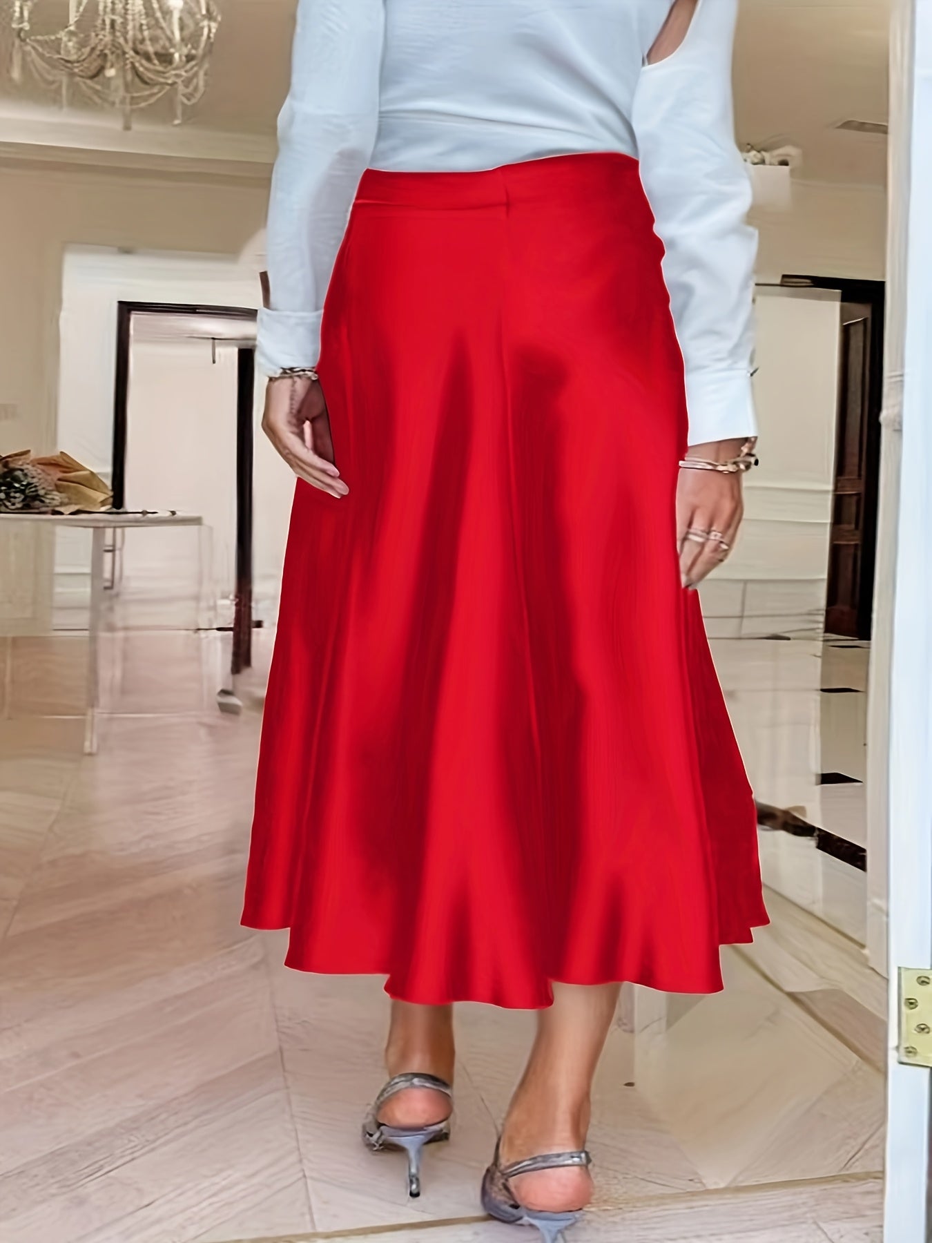 Women Satin Maxi Skirt High-Waisted Black Flowing All-Season