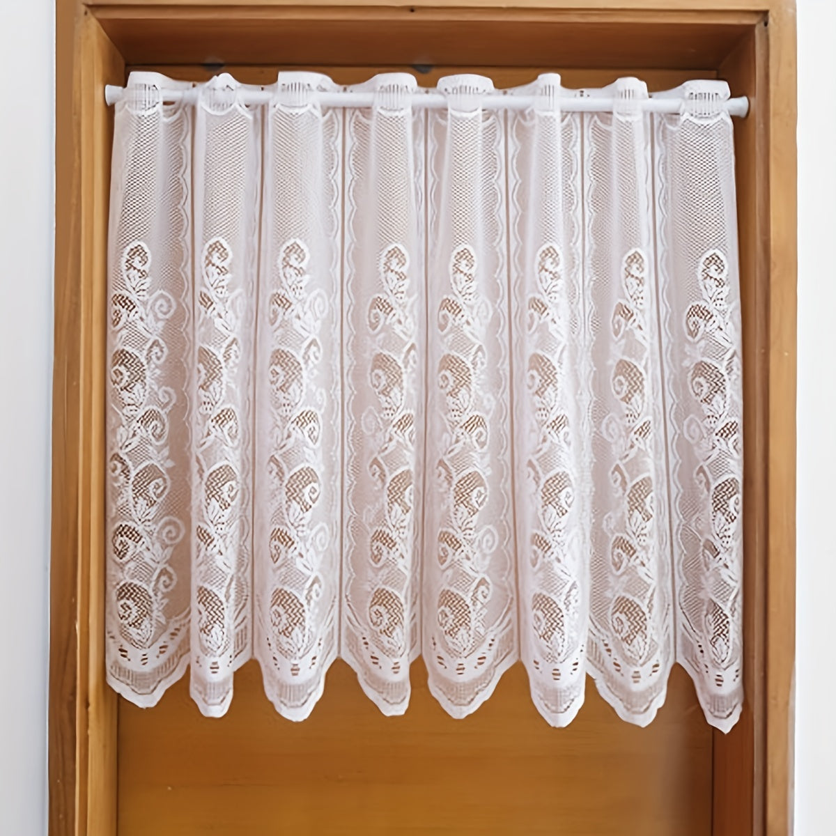 White Lace and Floral Mesh Cafe Curtain for Kitchen and Window Decor