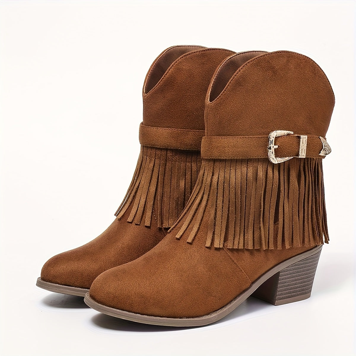 Women's Mid-Calf Faux Leather Slip-On Boots with Tassel and Flared Heel