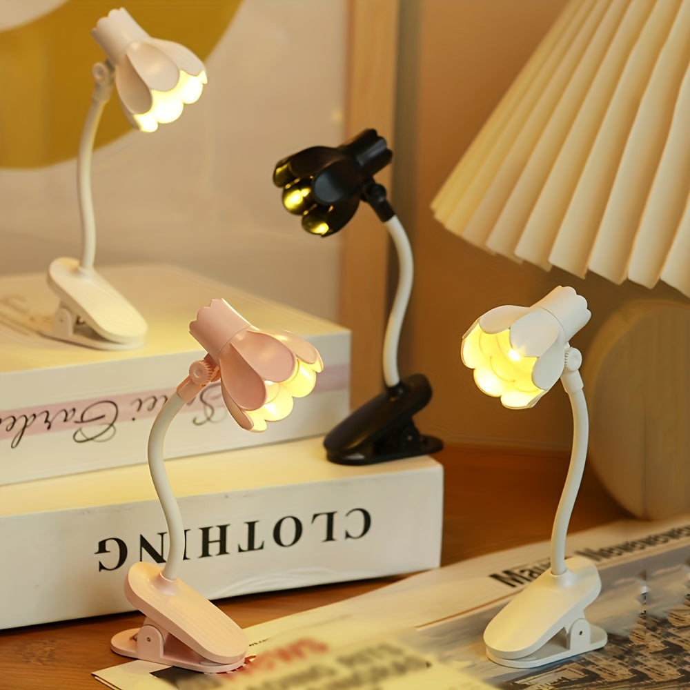 Portable Flower-Shaped Clip-On Book Light with Adjustable Arm and LED Mini Lamp