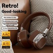 Vintage-Inspired Wireless Over-Ear Headphones with 5.3 Chip for Gaming and Music