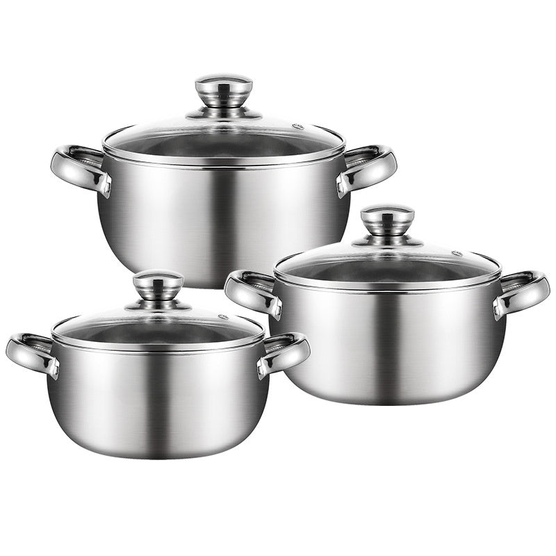 Set of 6 Stainless Steel Cookware Pots with Glass Lids Noodle Soup Stock Pot