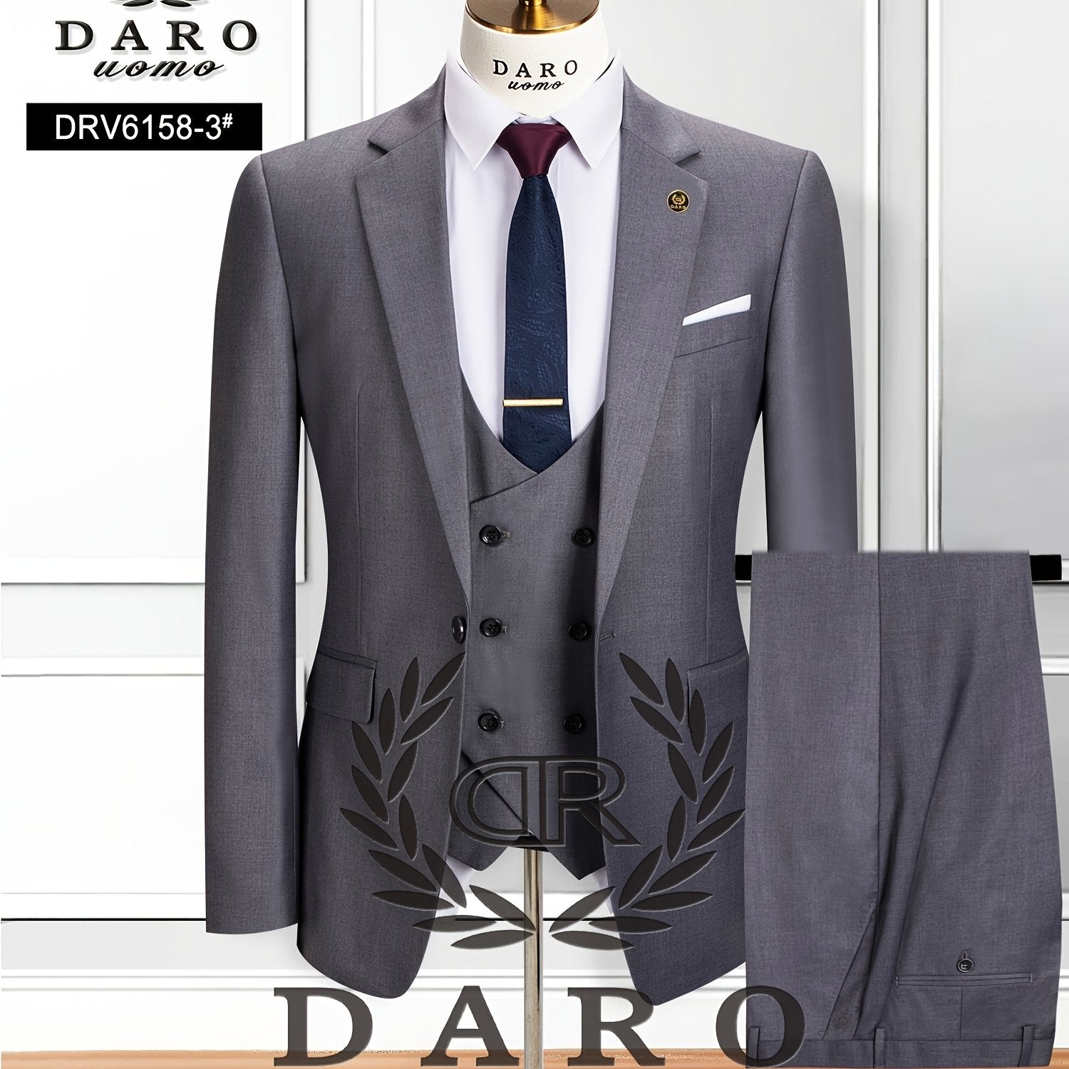 Men's Business Suit Set Jacket Vest Trousers Solid Polyester Woven Regular Fit