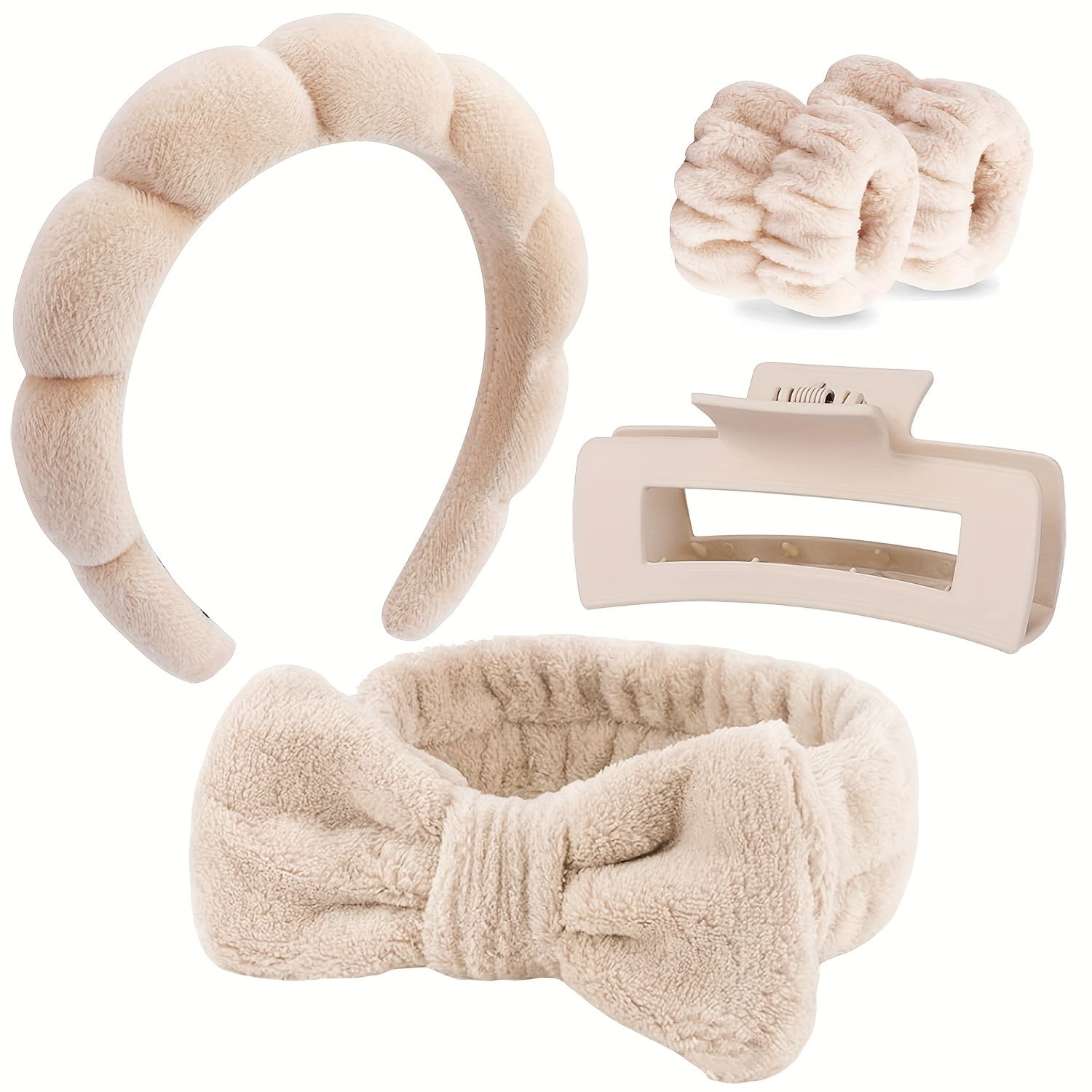 Set de diademas de spa para mujer, pulseras y pinzas para el cabello para lavar la cara