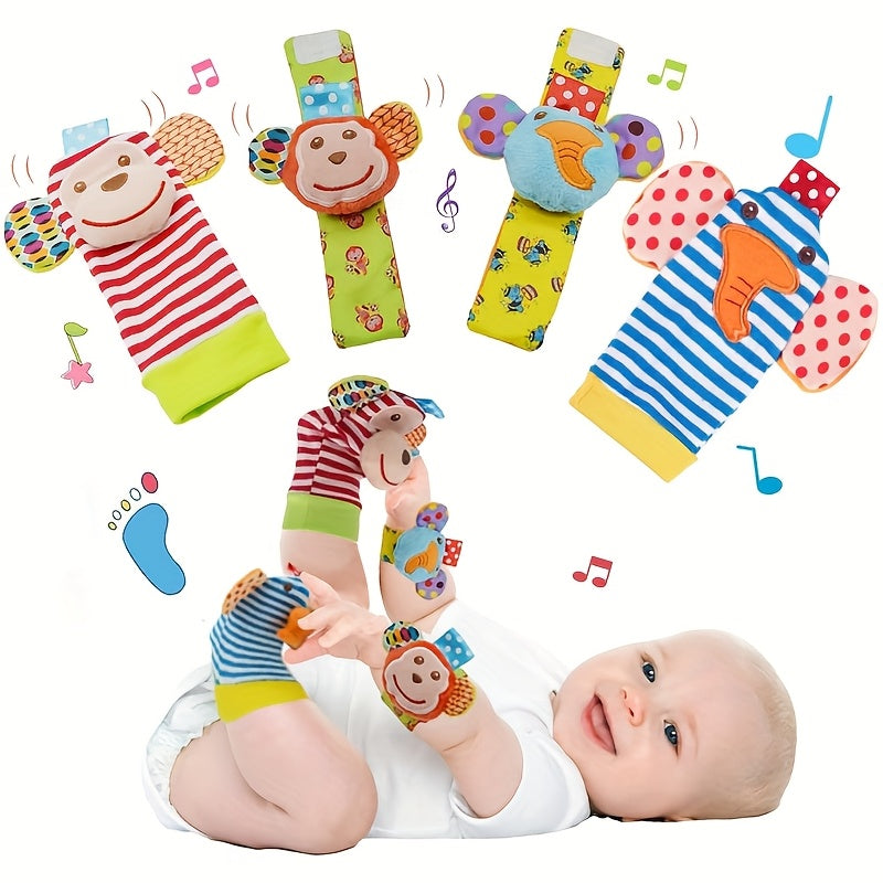 Baby Toy Set for Newborns and Infants Soft Plush Wrist Rattle Foot Detector Sock Musical Note Design
