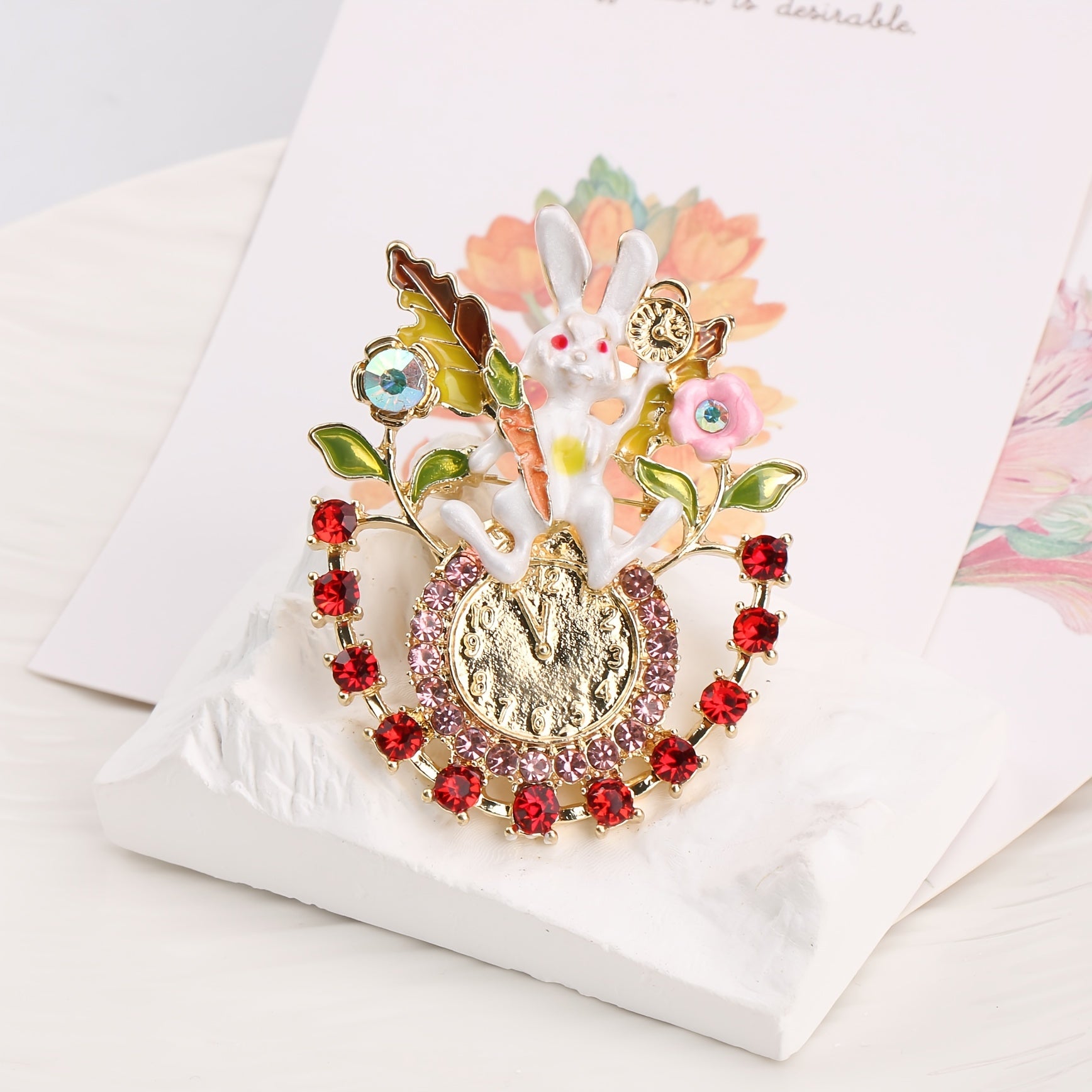 Ayollar uchun nafis Rhinestone quyon soat brosh pin - Retro uslubdagi adabiy orzu korsaj aksessuari, ESSHPULE tomonidan hashamatli moda zargarlik buyumlari