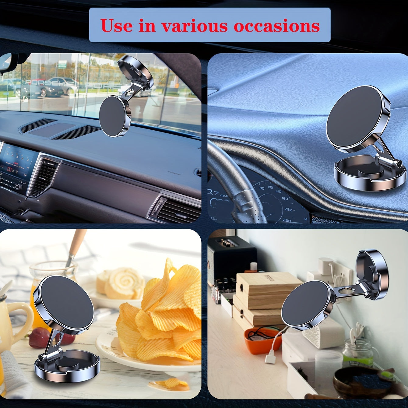 Magnit telefon uchun tutqich, avtomobil uchun o‘rnatish, zink alloy, 360° aylantirish, bukiladigan