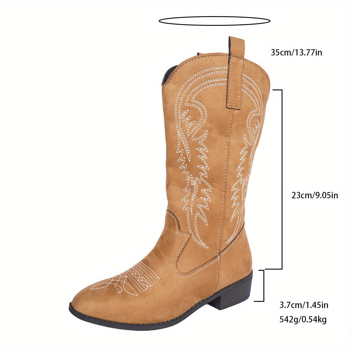 Women's Brown Western Style Slip-On Cowboy Boots with Floral Pattern