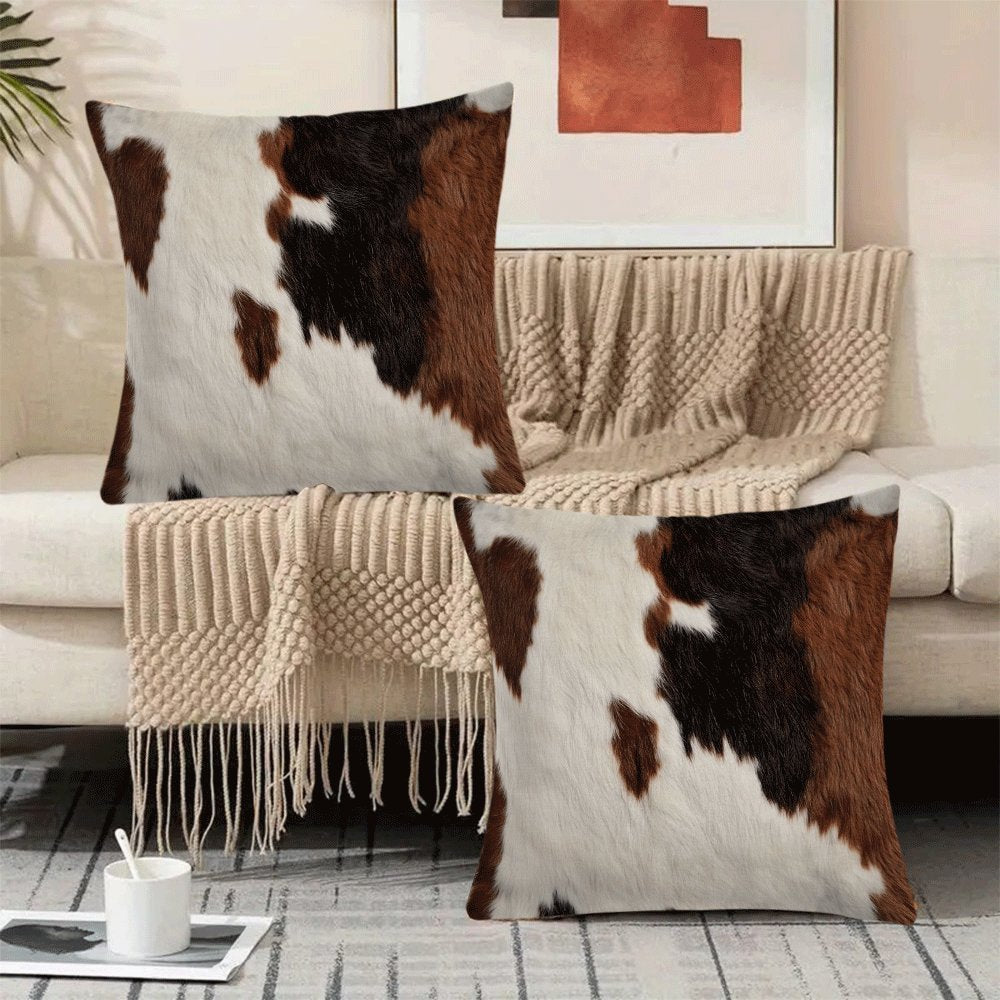 Set of 2 Farmhouse Cowhide Print Pillow Covers 45.72x45.72 cm Flannel Zipper Closure