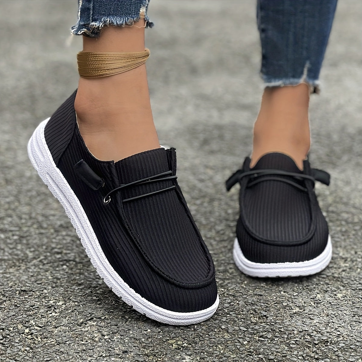 Women's Casual Striped Skate Shoes Non-Slip Durable Low-Top Sneakers