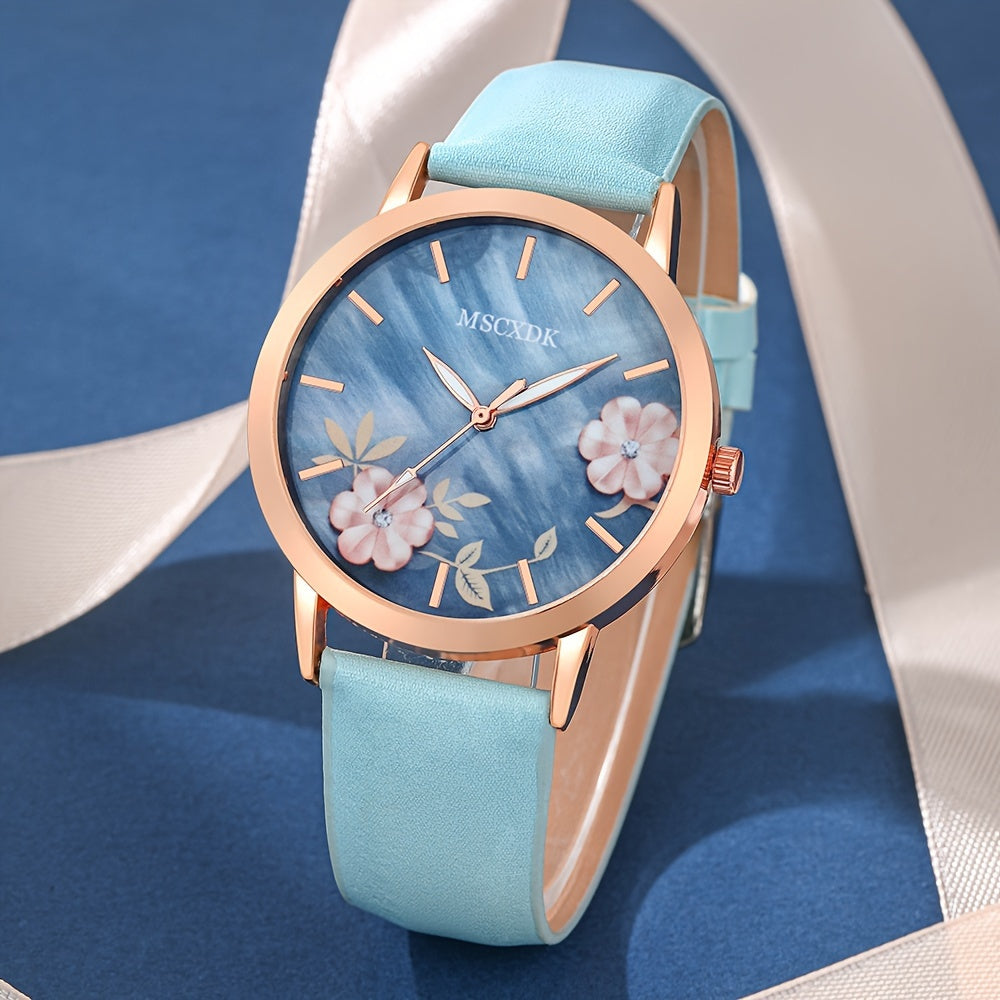 Ayollar uchun kvarts soat va moda ko‘zoynaklar to‘plami, bukletli hamyon va sun’iy charm bilan ta’minlangan strap