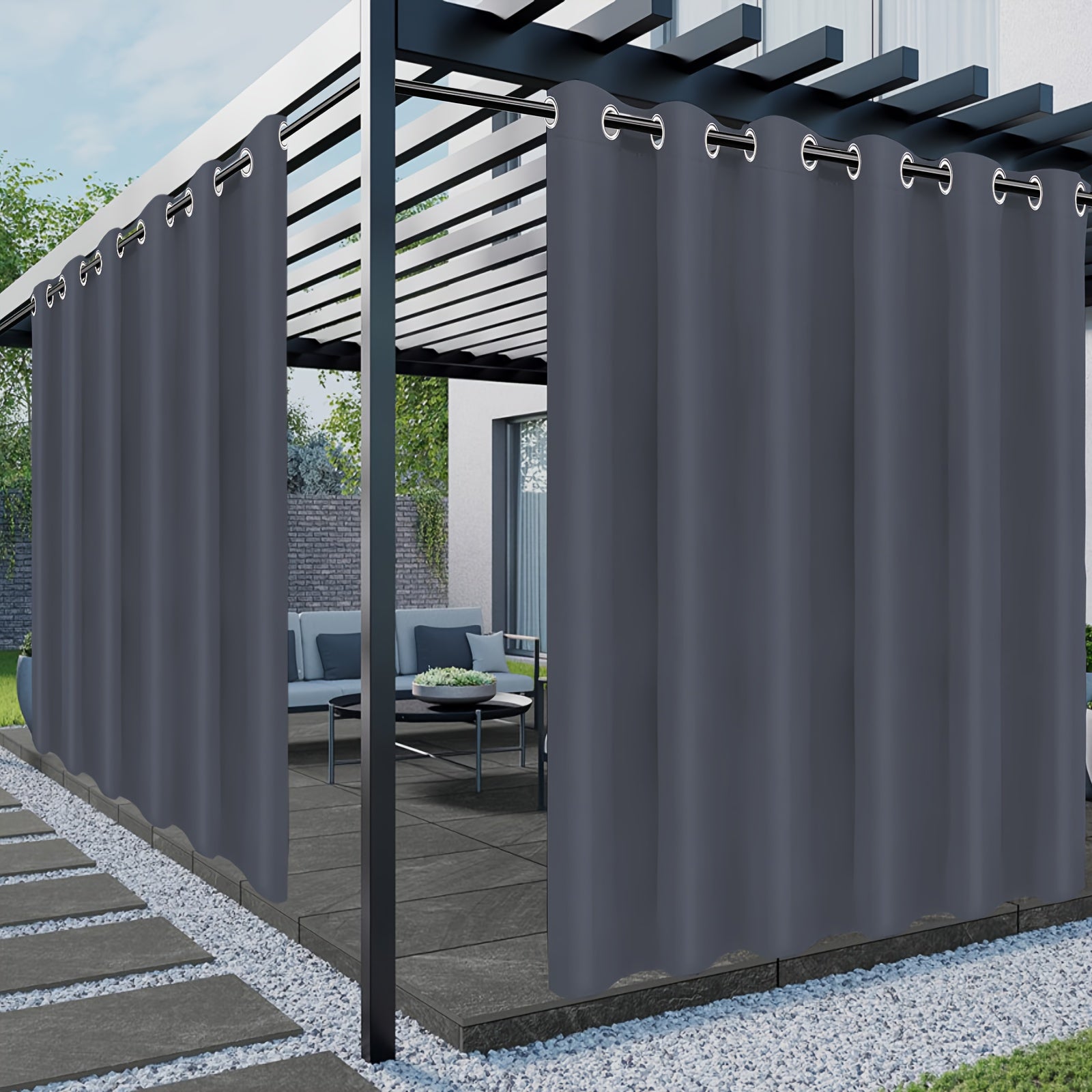 Outdoor Patio Curtain Waterproof UV Protection Fade-Resistant Grommet Privacy Polyester