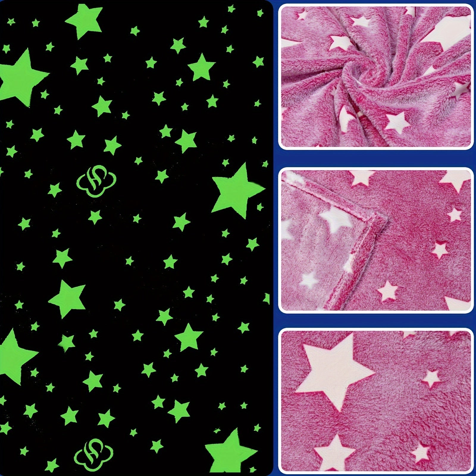 Pink Star Glow-in-the-Dark Flannel Blanket Soft Durable Lightweight for Kids and Adults