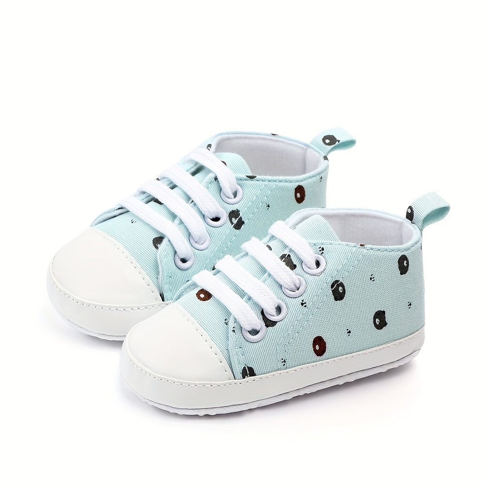Baby Canvas Sneakers with Cartoon Print Adjustable Lace-Up Indoor Casual Shoes