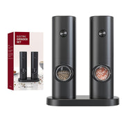 Electric Salt and Pepper Grinders Set with LED Light and Storage Base for One-Handed Operation