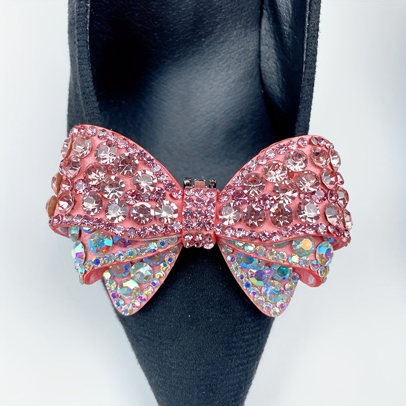 2PCS Sparkling Rhinestone Bow Shoe Clips Removable Handmade Fashion Accessories