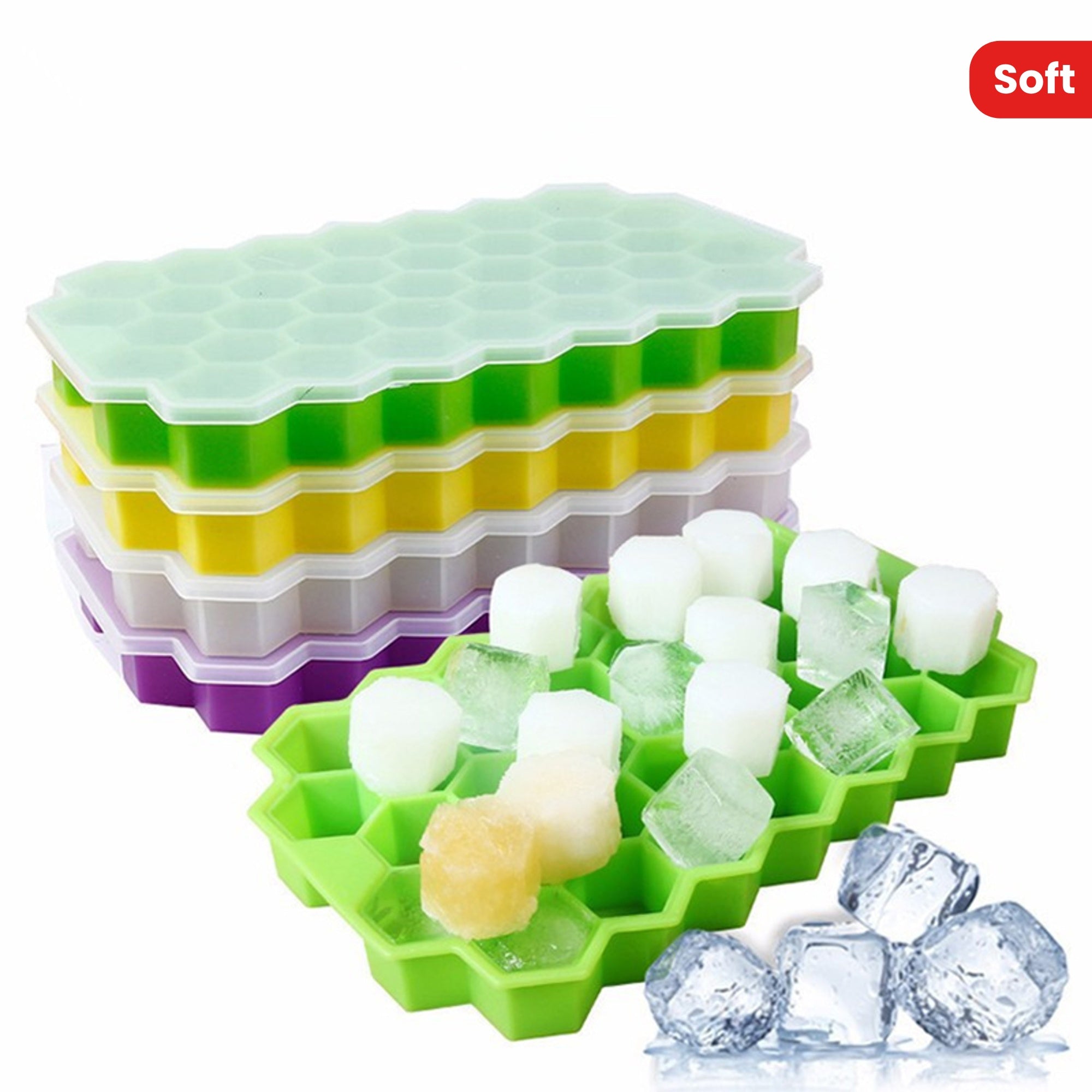 Silicone olti burchakli muz kublari qolipi qopqoq bilan - muzlatgich uchun 37 bo'shliqli moslashuvchan qolip, yumshoq ichimliklar, viski, kokteyllar va boshqalar uchun, oshxona aksessuarlari uchun oson chiqariladigan muz tayyorlagich
