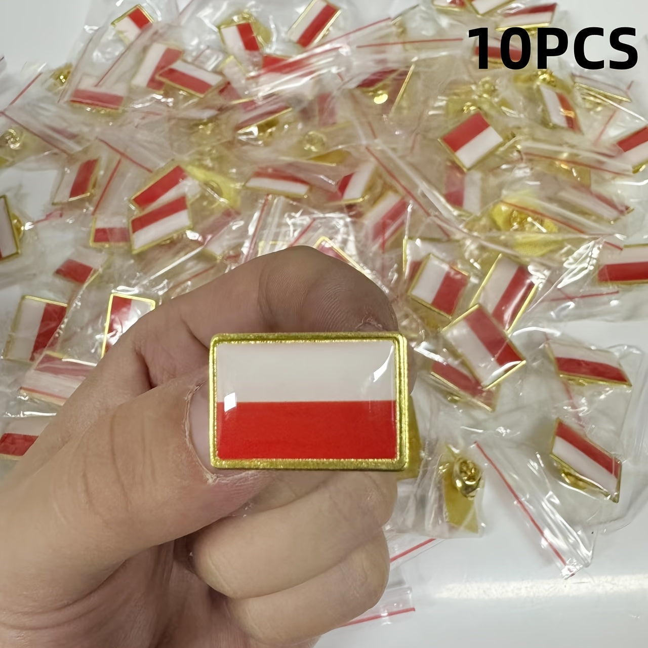 Set of 10 Polish Flag Brooch Pins Alloy National Pride Accessories for Suits and Bags