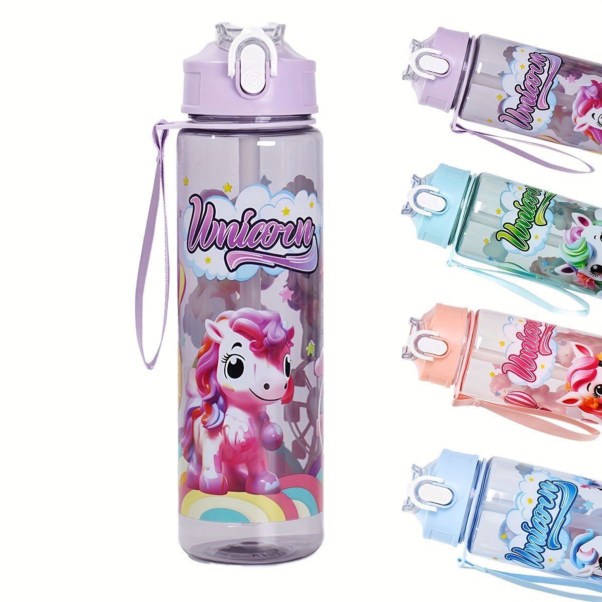 Pony Themed 25oz Leakproof Water Bottle with Straw for Camping Travel and Fitness