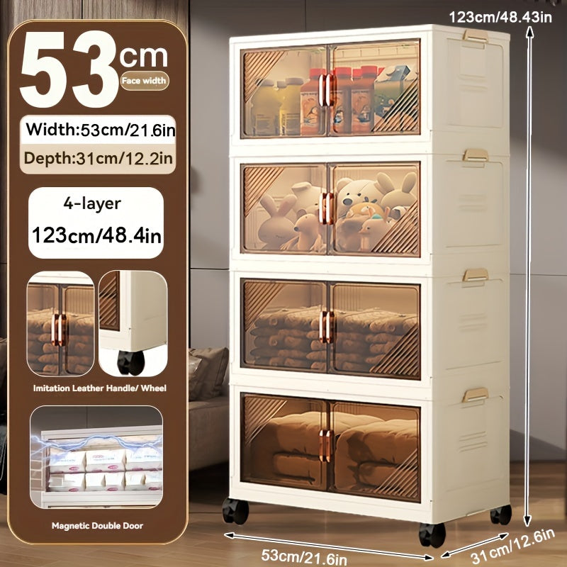 Складной пластиковый органайзер для хранения с дверцами и колесами для домашнего использования