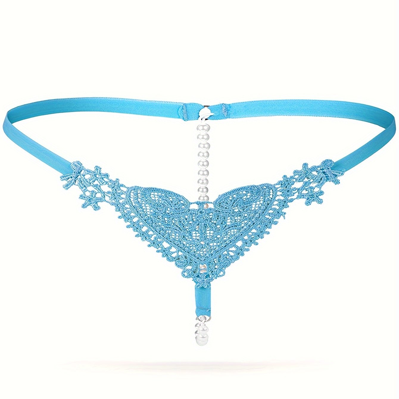 Women's Low-Rise Pearl Embellished Thong Lingerie with Hollow Out Design