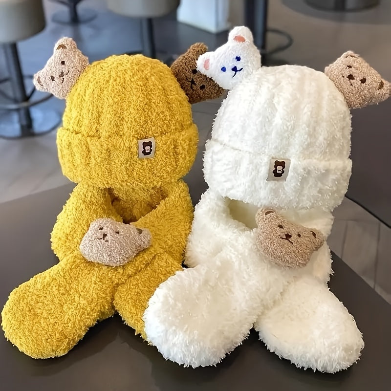 Girls Winter Hat and Scarf Set White for Ages 0-2 Cozy Animal Theme Lightweight