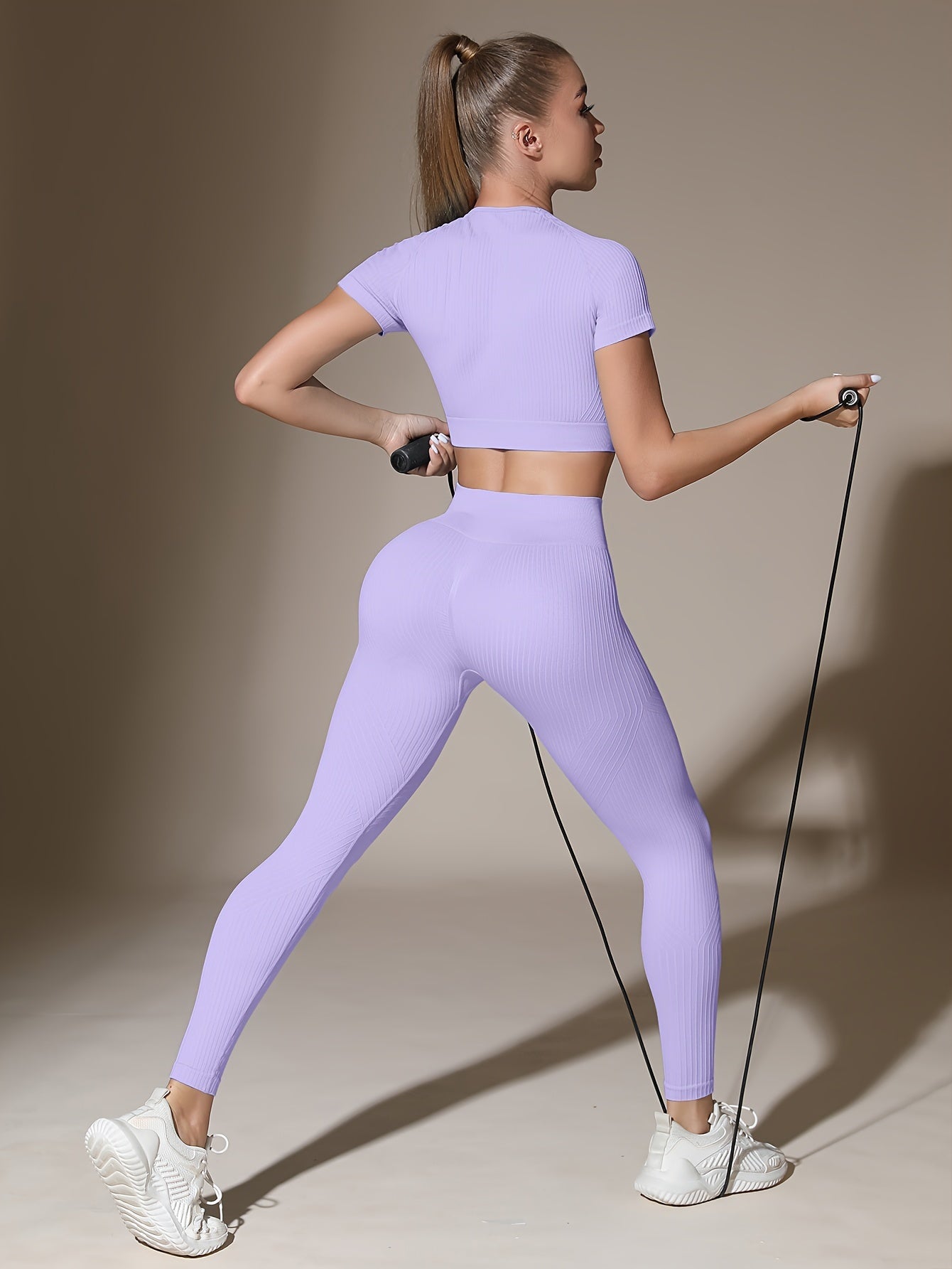 Women's Activewear Set for Workout and Running Breathable Yoga Top High Waist Leggings Solid Color