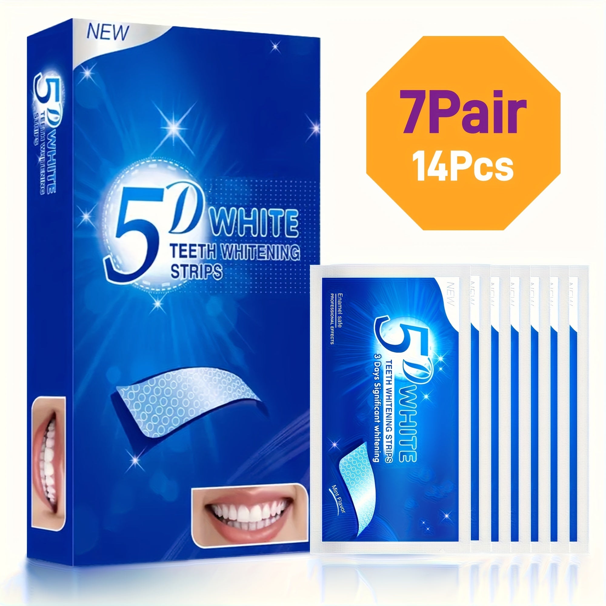 Teeth Whitening Strips 7/14 Pack 5D Oral Care Travel Safe Whitening