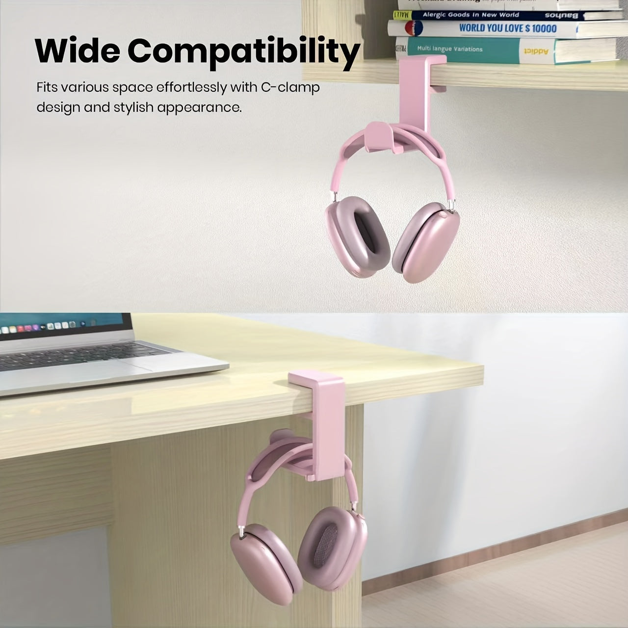 Soporte para auriculares bajo escritorio con brazo giratorio ajustable y organizador de cables
