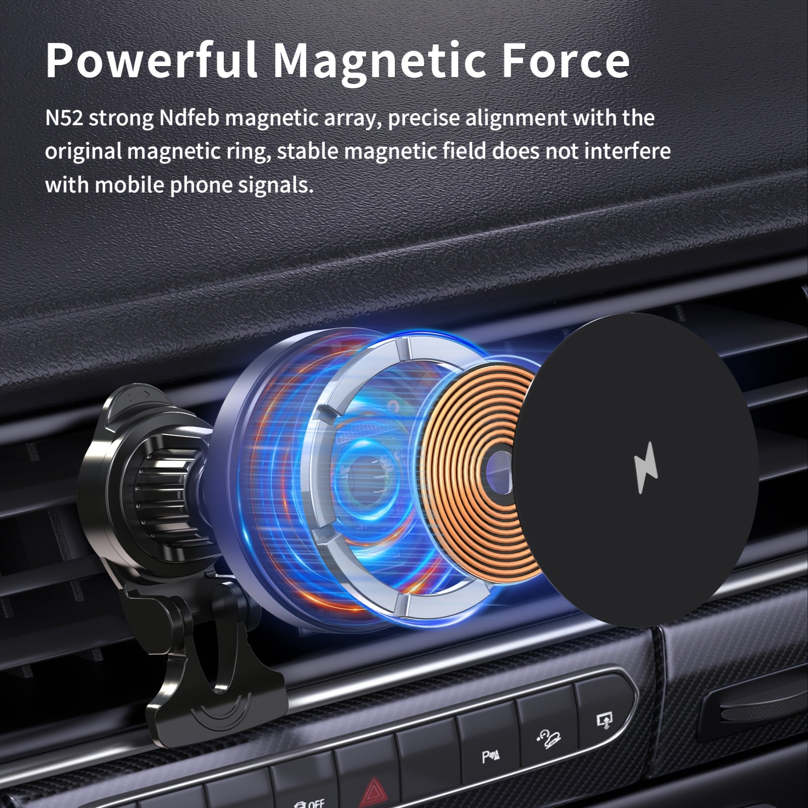 Magnetic Wireless Car Charger Mount for iPhone 12-16 15W USB Charging 360° Rotation