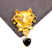Vintage Cat Brooch Pin Enamel Animal Shape Gothic Jewelry Accessory