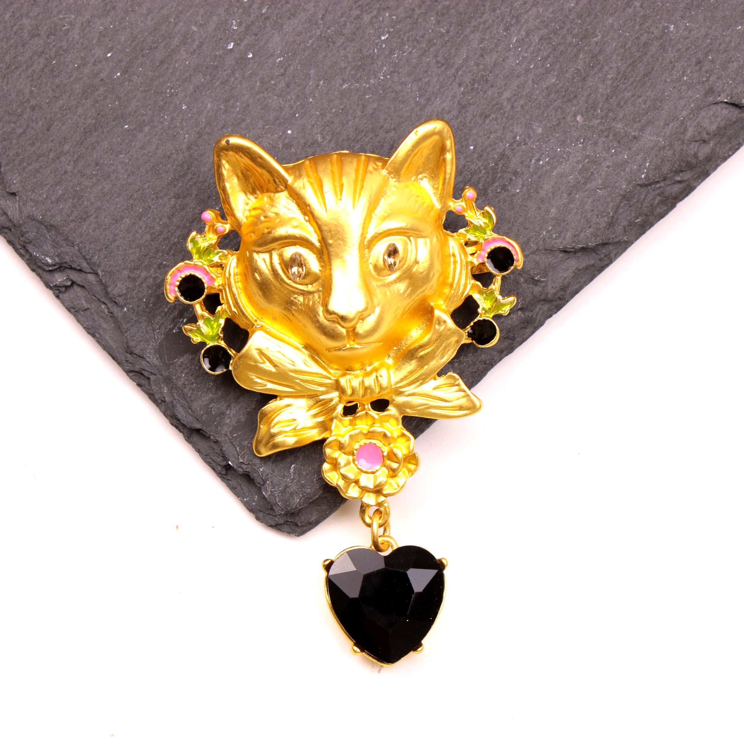 Vintage Cat Brooch Pin Enamel Animal Shape Gothic Jewelry Accessory