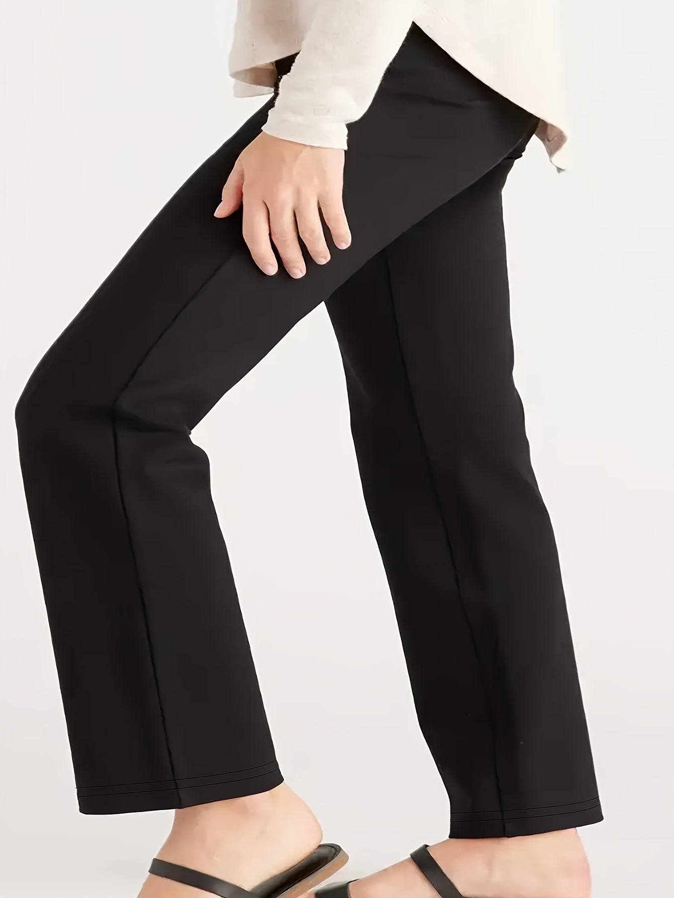 Women's Plus Size Stretch Straight Leg Pants Mid-Stretch Solid Color Trousers
