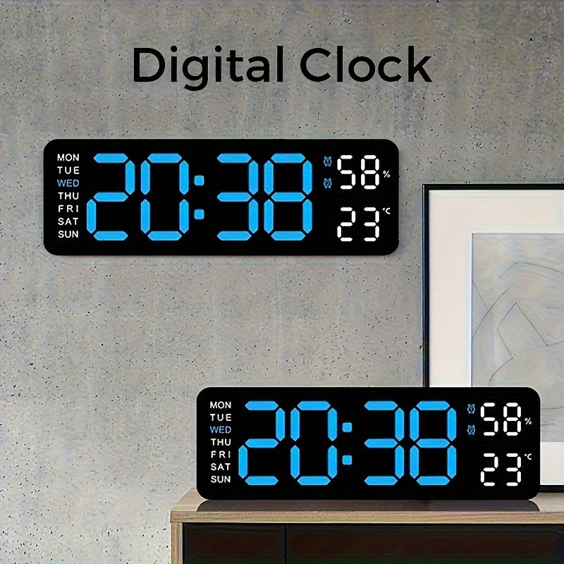 LED Digital Clock with Temperature and Humidity Display Wall or Table Decor Silent Multi-Functional