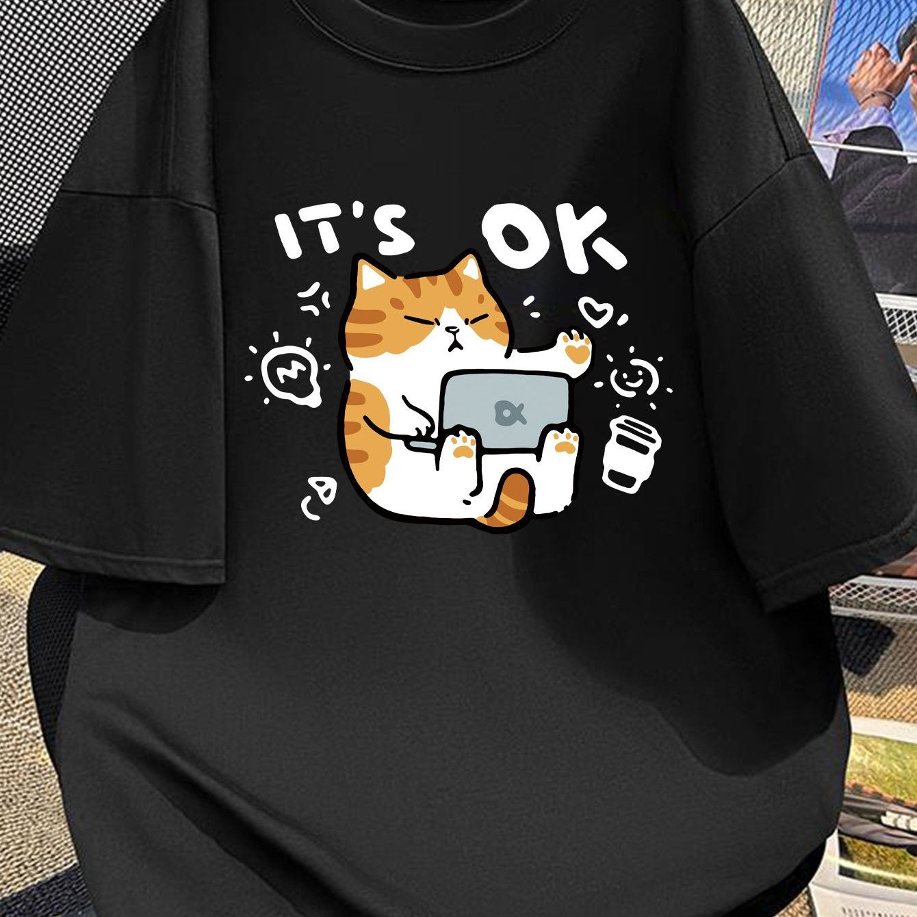 Мужская хлопковая повседневная футболка с котом, короткий рукав, летняя дышащая свободная посадка