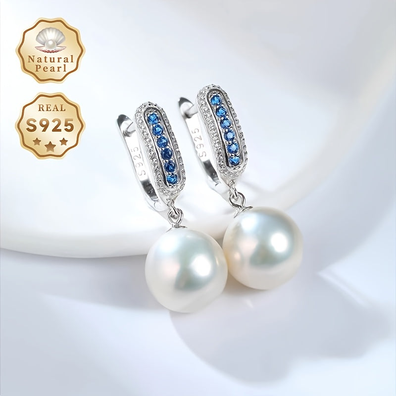 Women's Freshwater Pearl Dangle Earrings 11-12mm S925 Silver Gift Box