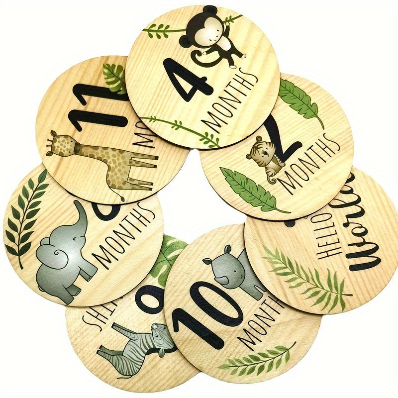 Seven Pieces Wooden Monthly Milestone Cards for Baby Photography and Birth Announcements