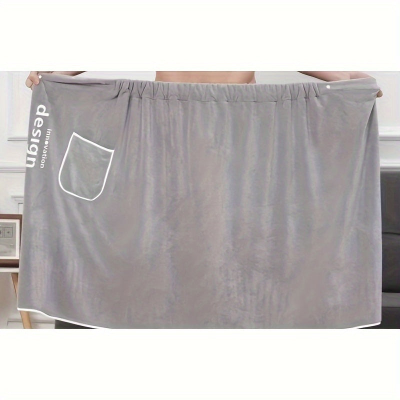 Men's Quick-Drying Bathrobe with Adjustable Elastic Towel Embroidered Soft Absorbent 69x140cm