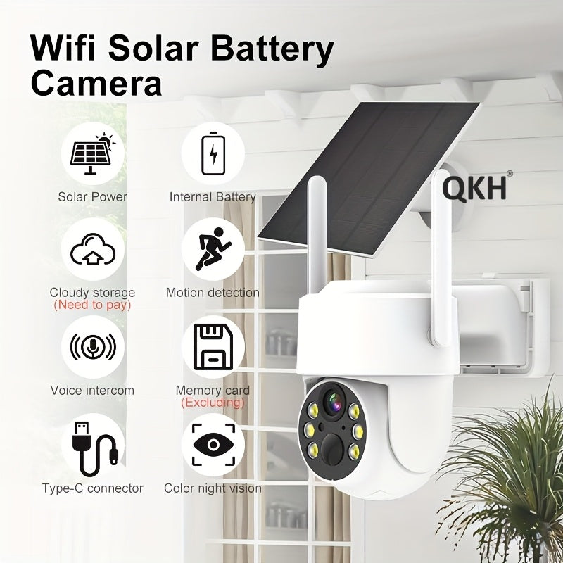 Outdoor WiFi Security Camera with AI Motion Detection Color Night Vision Two-Way Audio Waterproof Solar Powered