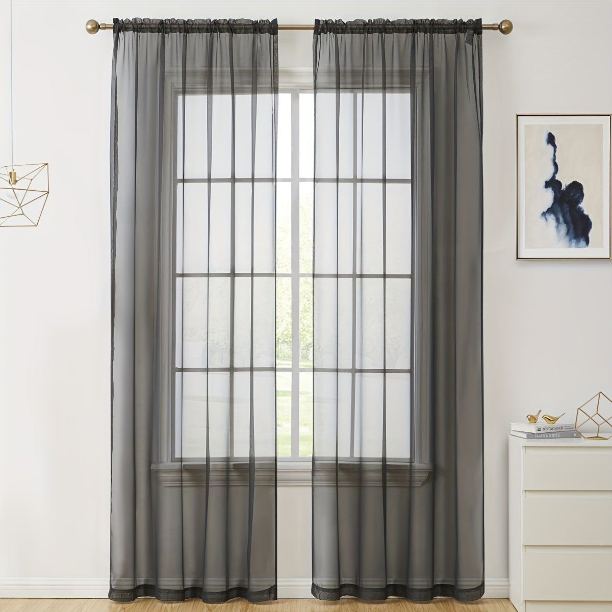 Set of 2 Transparent Lace Curtain Panels for Bedroom and Living Room with Rod Pocket