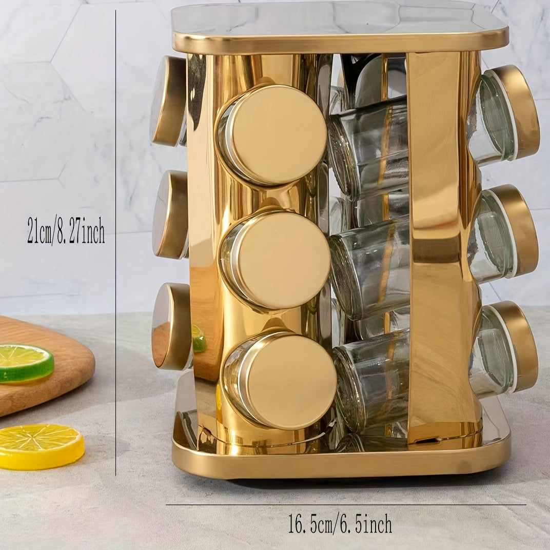 Stainless Steel Spice Rack with Pull-Out Shelf and 360° Rotation for Kitchen