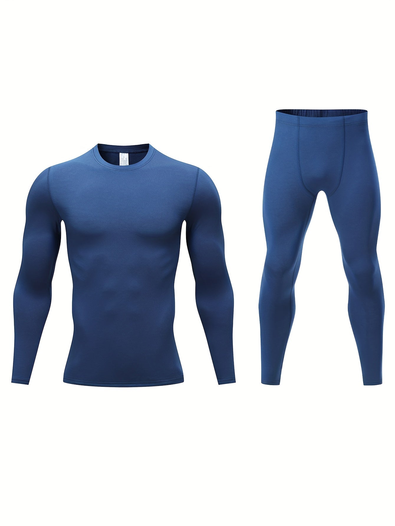 Conjunto de forro polar térmico azul para hombres para actividades al aire libre en invierno, tela elástica y cálida