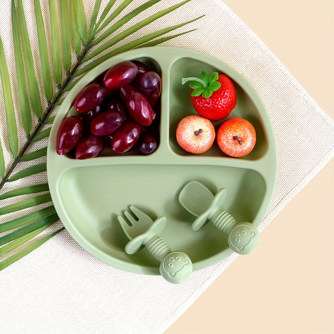 Silicone bolalar ovqatlantirish to'plami bo'linadigan plastinka bilan, BPA-free, bolalar uchun boshqariladigan ovqatlantirish uchun