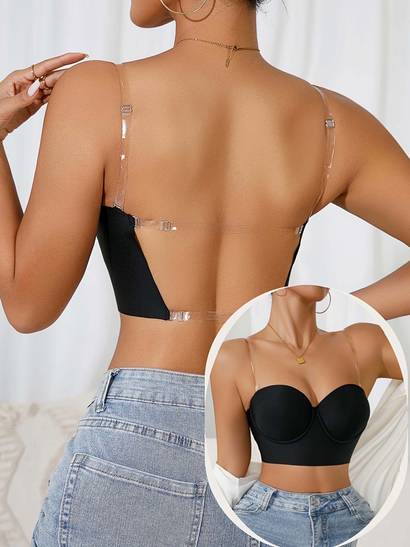 Qora Push-Up Bra shaffof kamarlar bilan, underwire qo'llab-quvvatlash, olib tashlanmaydigan padlar bilan