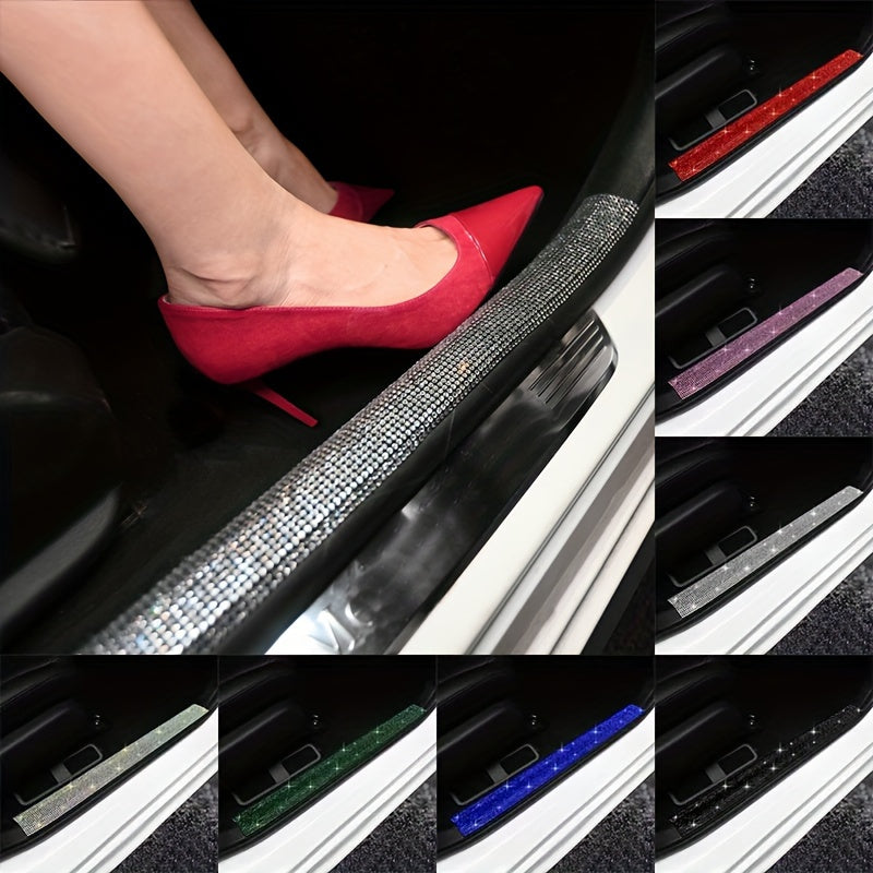 Cinta protectora para umbral de puerta de coche, decorada con rhinestones, autoadhesiva, 60cm