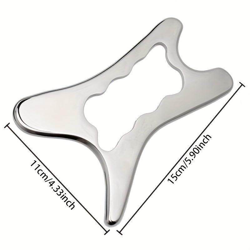 Herramienta de Gua Sha con forma de hueso de acero inoxidable para masaje facial y corporal con funda de imitación cuero