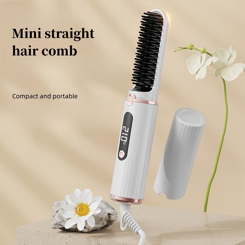 Cepillo alisador de barba y cabello con apagado automático, 4 configuraciones de temperatura, calentamiento rápido, peine portátil para viajes, para hombres y mujeres
